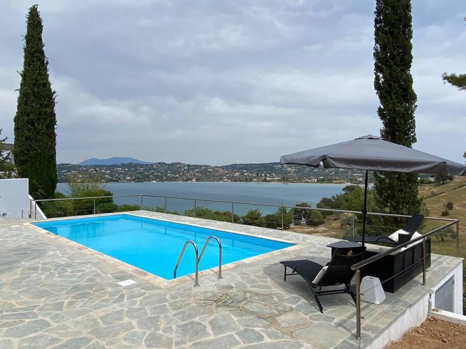 Retreat Villa By The Sea With Pool In Pórto Héli Kültér fotó